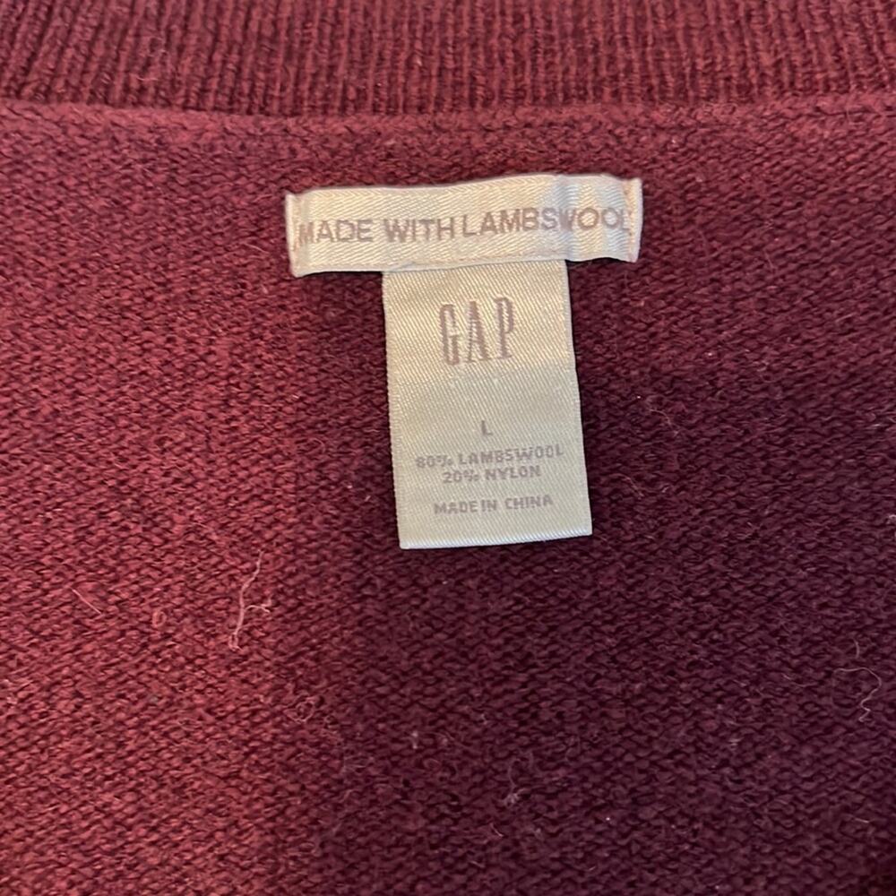 GAP lambswool maroon v-neck long sleeve sweater large - Picture 5 of 6
